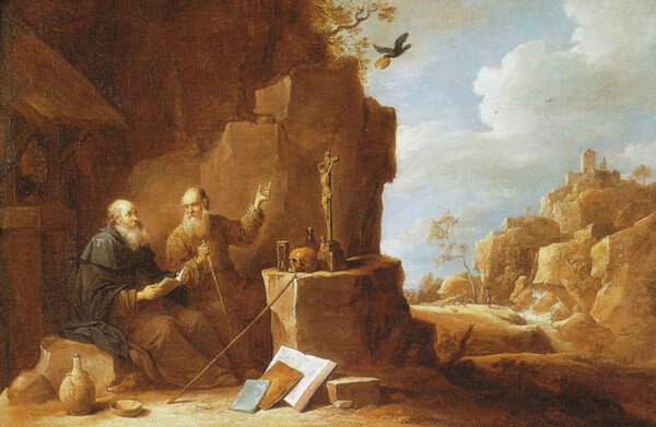 Antonius en Paulus in een Landschap